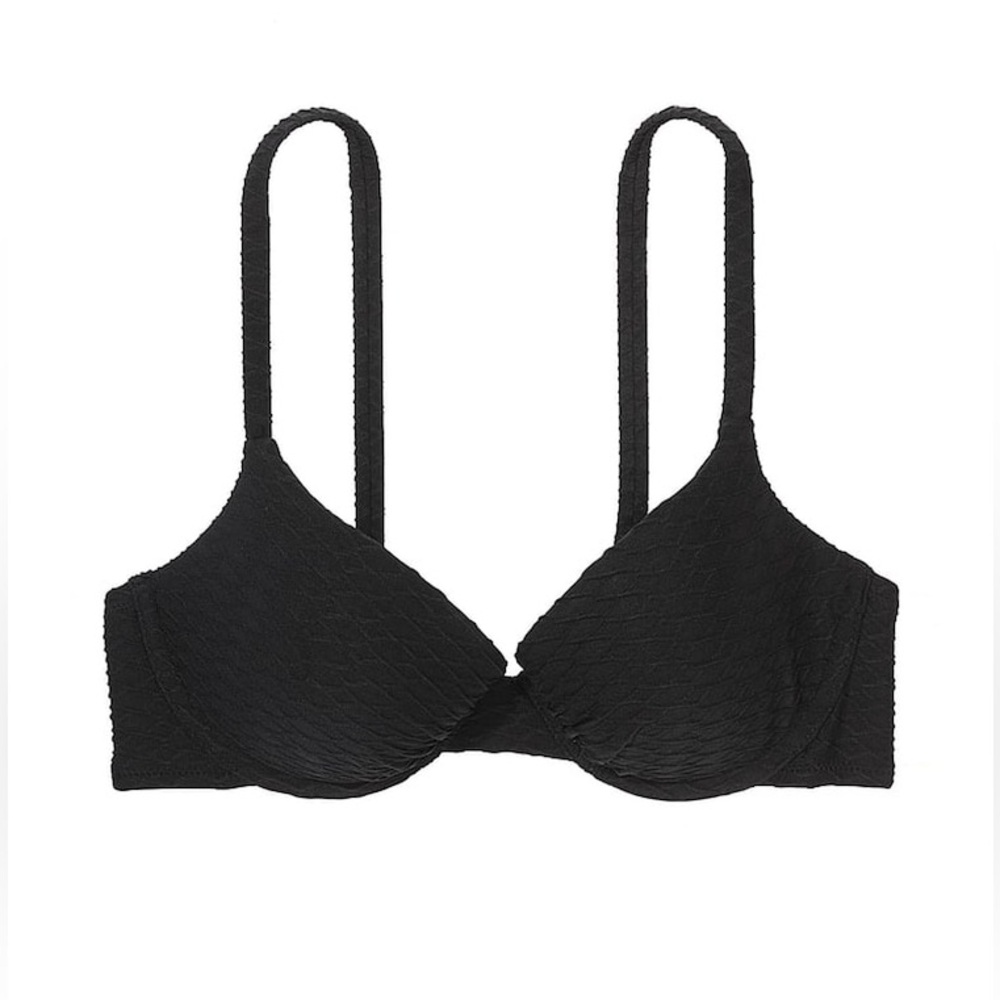 Victoria's Secret Push Up Bikini Swim Top Textured Fishnet 36DD Black NWT